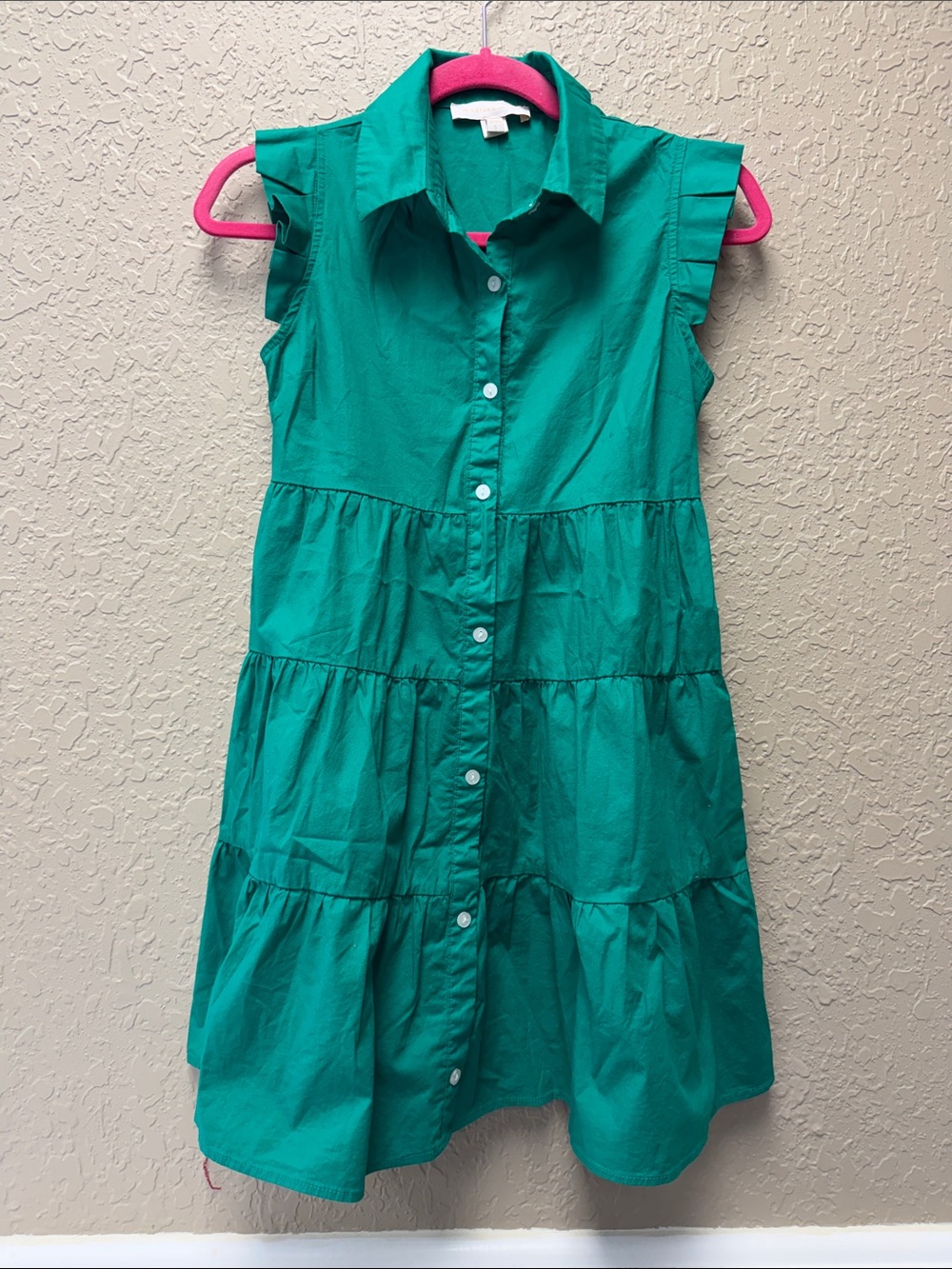 Monteau Teal Women's small Tiered Button-Front Dress Green